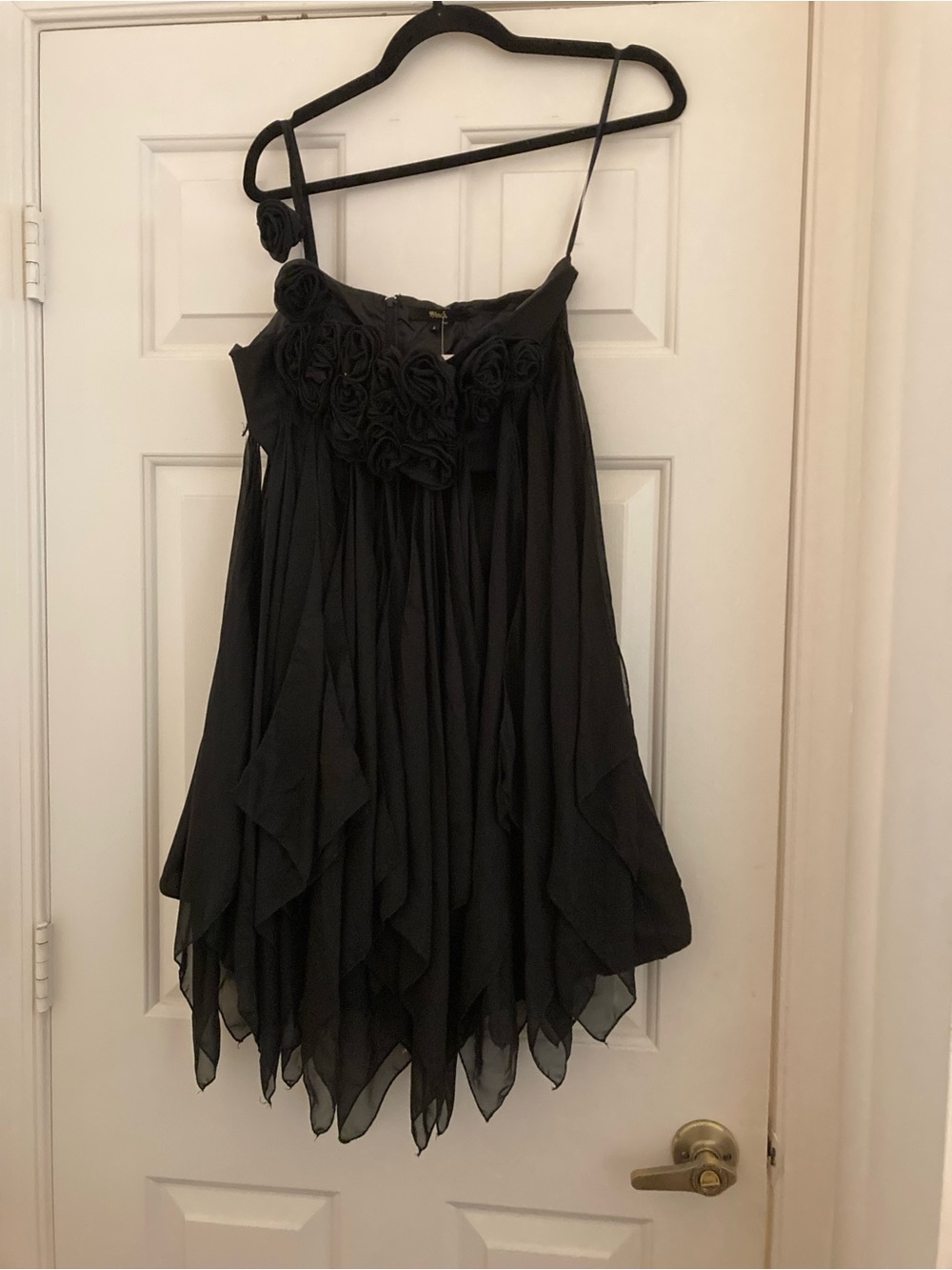 NWT Black Floral Applique Handkerchief One Shoulder Top
